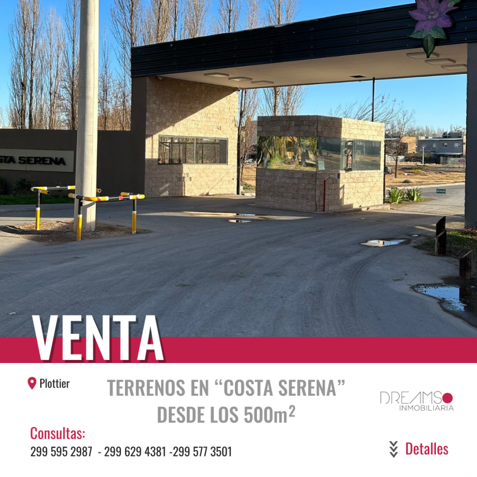 VENTA TERRENO DE 622m² - FINCA COSTA SERENA - PLOTTIER